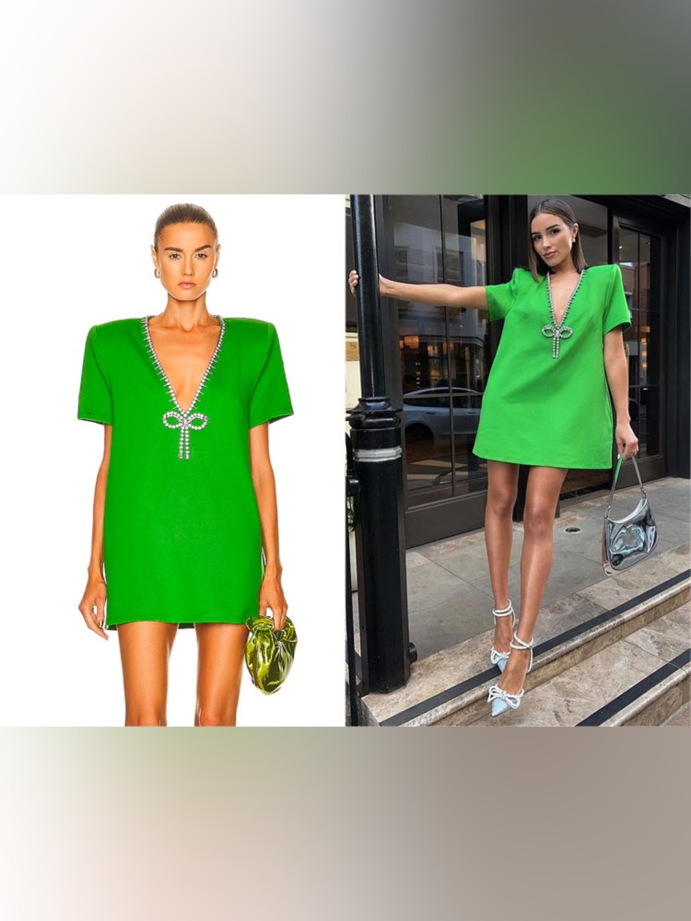 AREA Crystal Bow V-Neck T-Shirt Dress